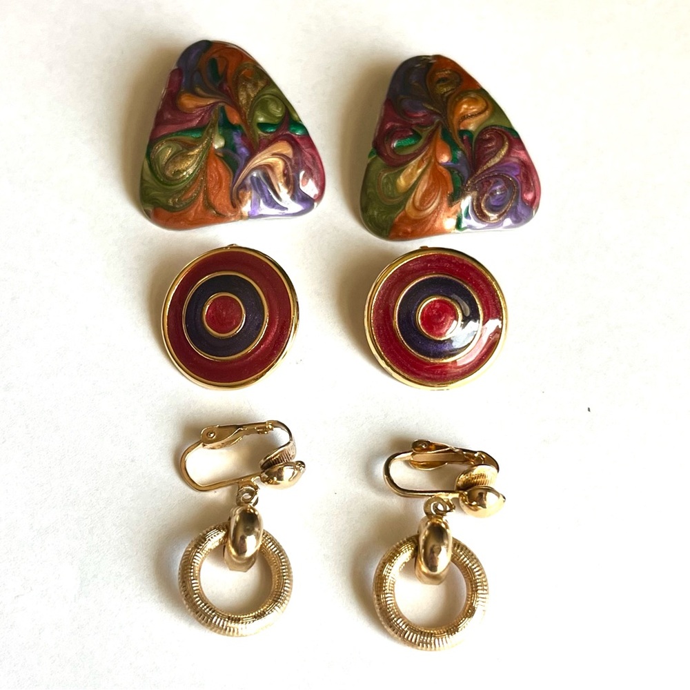 BOGO Vintage Clip-On Bundle - Three Pairs of Warm Tone Vintage Earrings